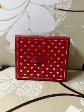 Red Heart-Print Jewelry Box with Gold Accents